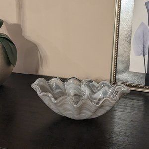 Murano Glass made in Italy  - Ruffled Rim Bowl - Unique Gray and White